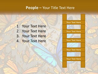 A Group Of Yellow And Blue Butterflies On A Gray Background PowerPoint Template