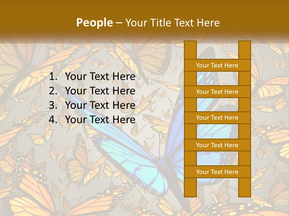 A Group Of Yellow And Blue Butterflies On A Gray Background PowerPoint Template