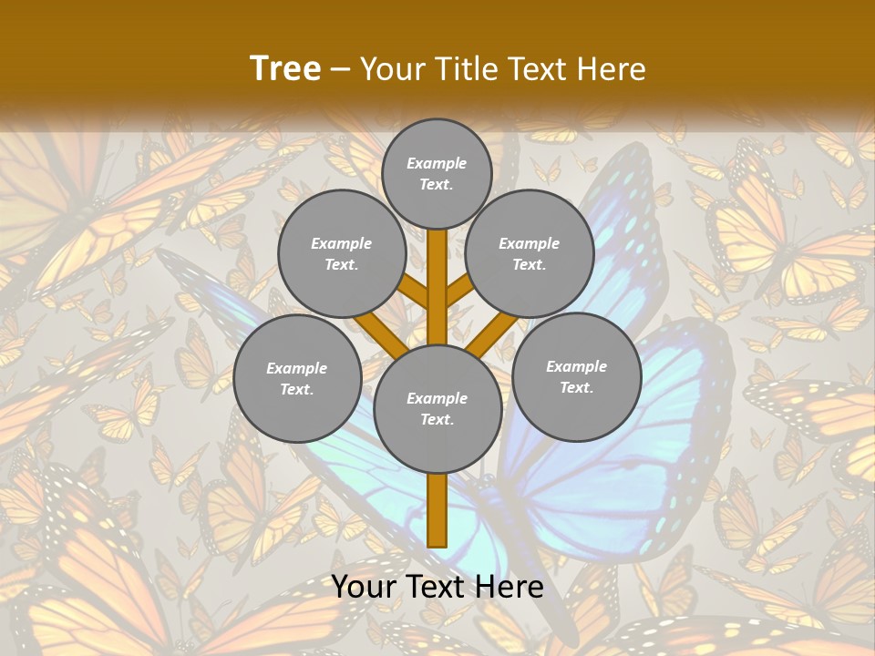 A Group Of Yellow And Blue Butterflies On A Gray Background PowerPoint Template