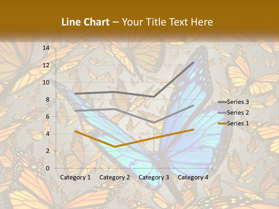A Group Of Yellow And Blue Butterflies On A Gray Background PowerPoint Template