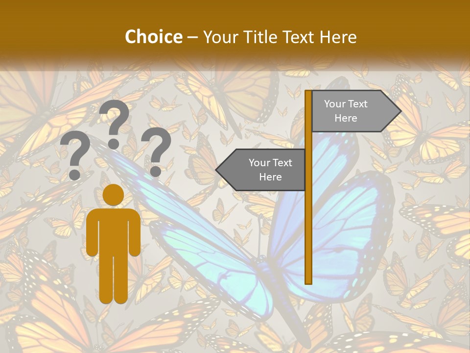 A Group Of Yellow And Blue Butterflies On A Gray Background PowerPoint Template