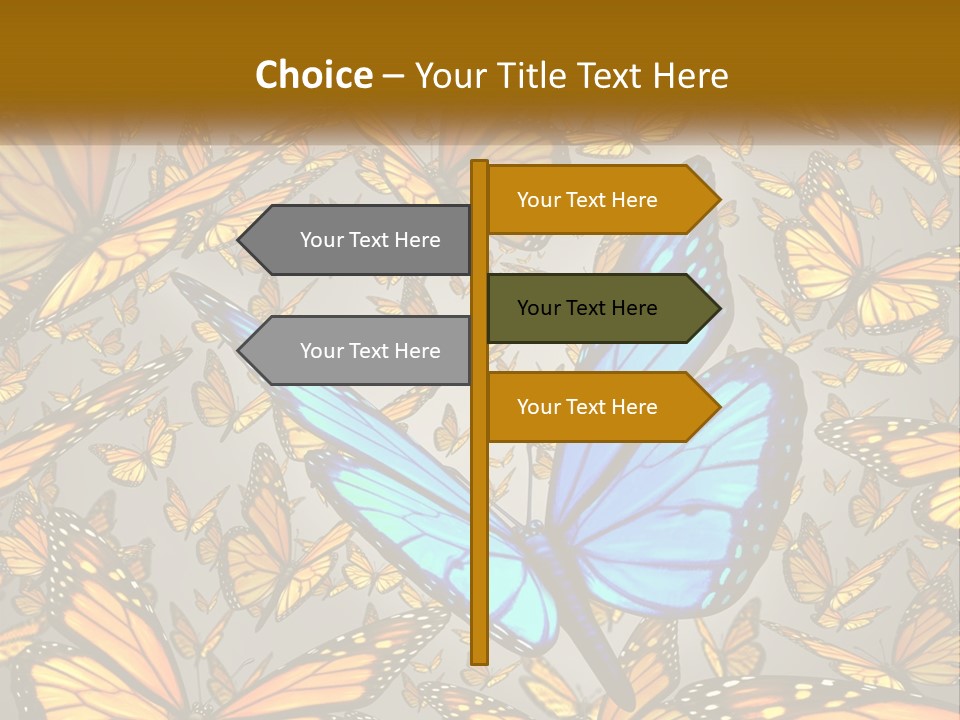 A Group Of Yellow And Blue Butterflies On A Gray Background PowerPoint Template