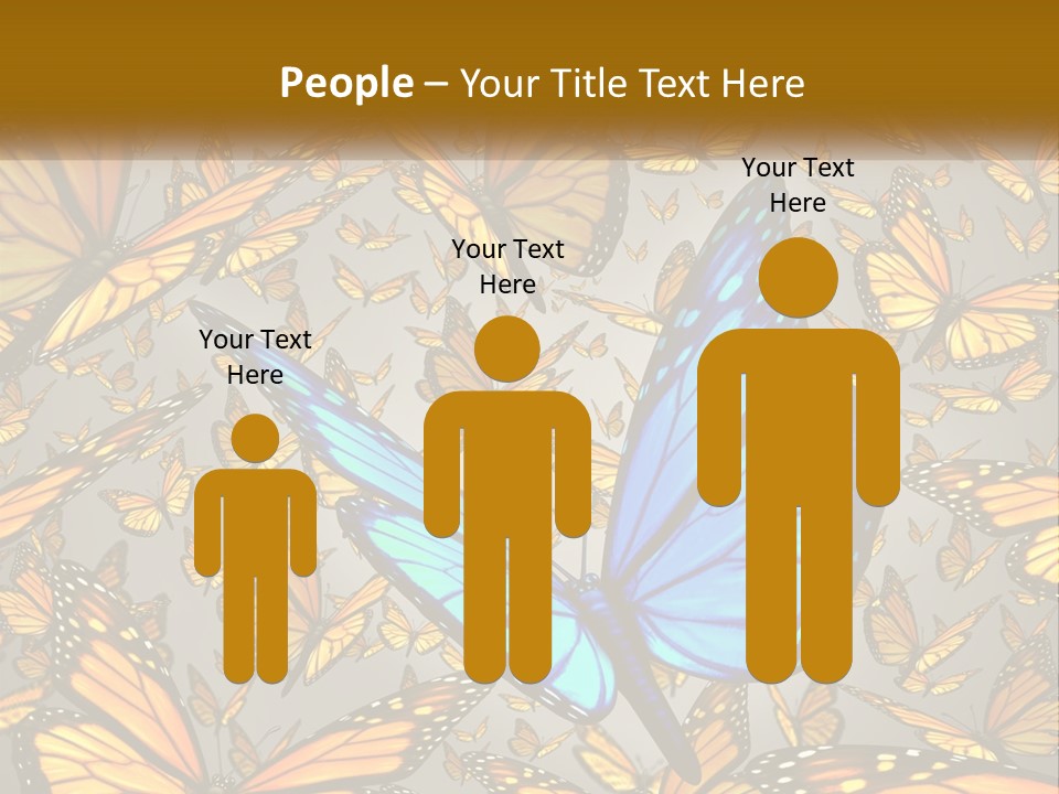 A Group Of Yellow And Blue Butterflies On A Gray Background PowerPoint Template