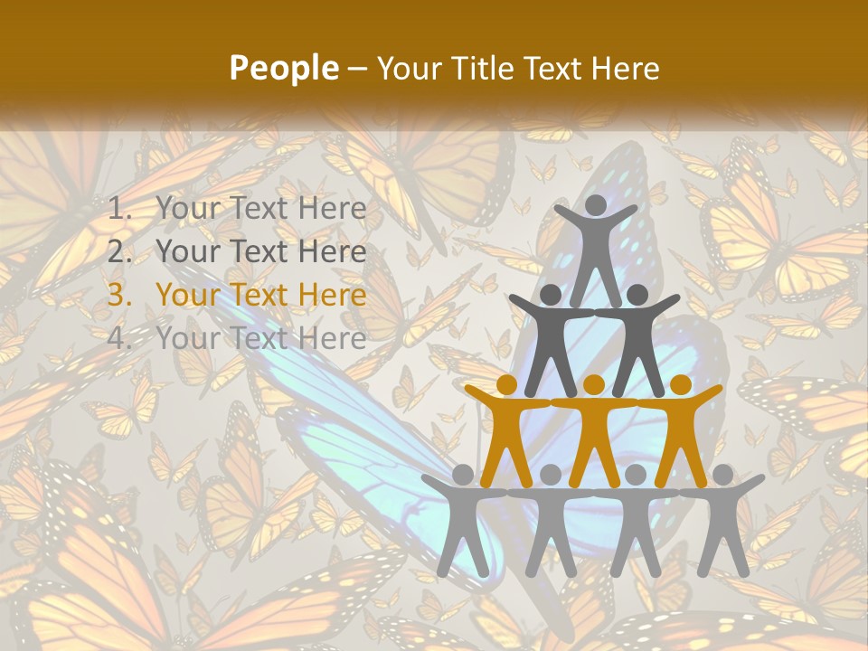 A Group Of Yellow And Blue Butterflies On A Gray Background PowerPoint Template