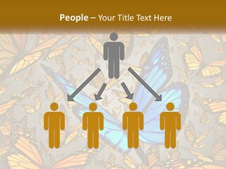 A Group Of Yellow And Blue Butterflies On A Gray Background PowerPoint Template