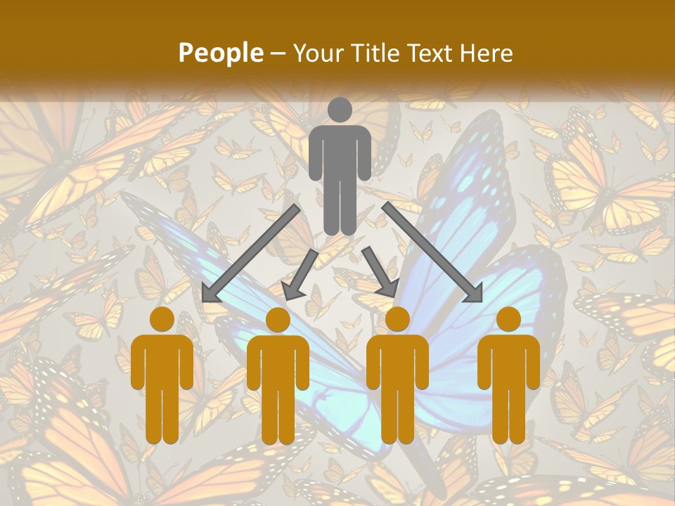 A Group Of Yellow And Blue Butterflies On A Gray Background PowerPoint Template