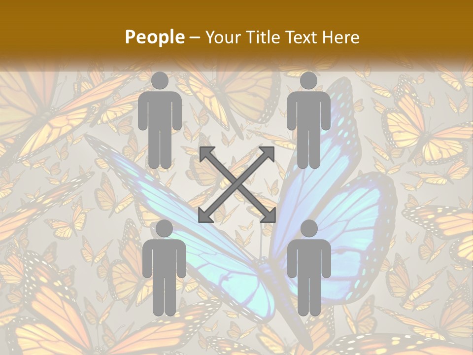 A Group Of Yellow And Blue Butterflies On A Gray Background PowerPoint Template