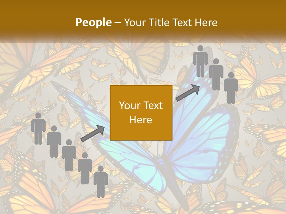 A Group Of Yellow And Blue Butterflies On A Gray Background PowerPoint Template
