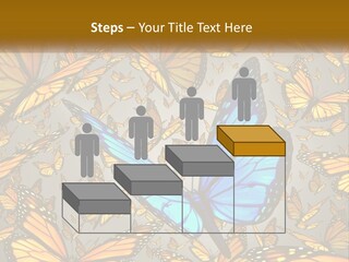 A Group Of Yellow And Blue Butterflies On A Gray Background PowerPoint Template