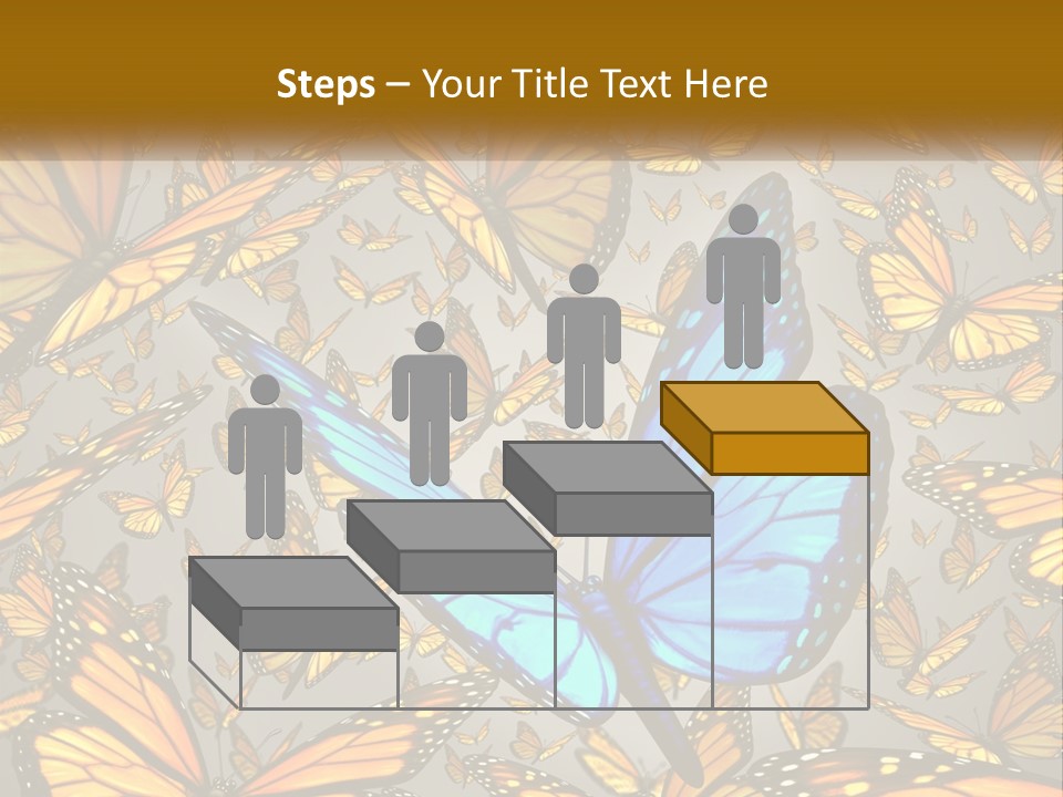 A Group Of Yellow And Blue Butterflies On A Gray Background PowerPoint Template