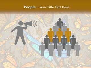 A Group Of Yellow And Blue Butterflies On A Gray Background PowerPoint Template