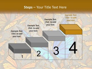 A Group Of Yellow And Blue Butterflies On A Gray Background PowerPoint Template