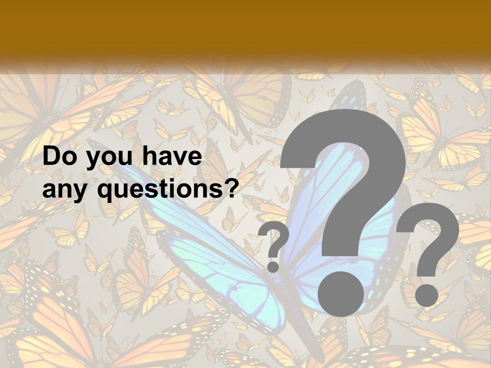 A Group Of Yellow And Blue Butterflies On A Gray Background PowerPoint Template