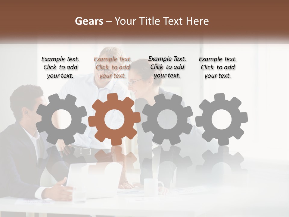 A Group Of People Sitting Around A Table With A Laptop PowerPoint Template