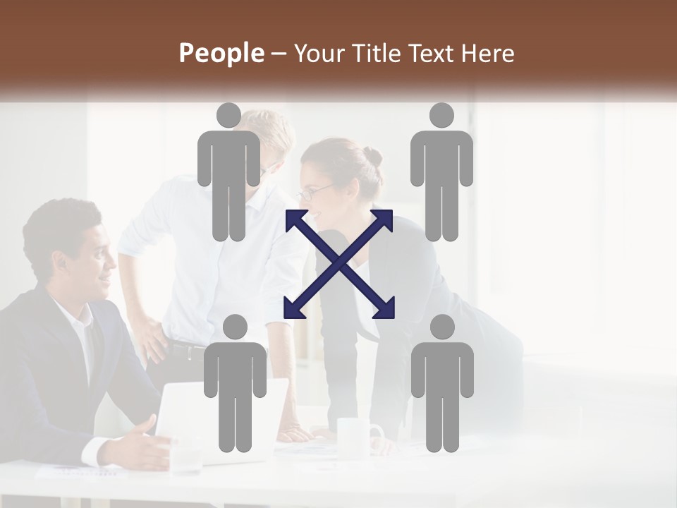 A Group Of People Sitting Around A Table With A Laptop PowerPoint Template