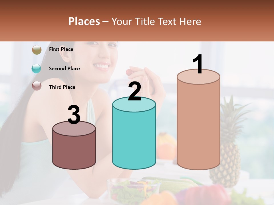 A Woman Sitting At A Table With A Bowl Of Fruit PowerPoint Template