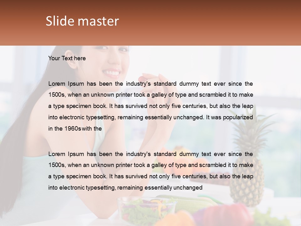 A Woman Sitting At A Table With A Bowl Of Fruit PowerPoint Template