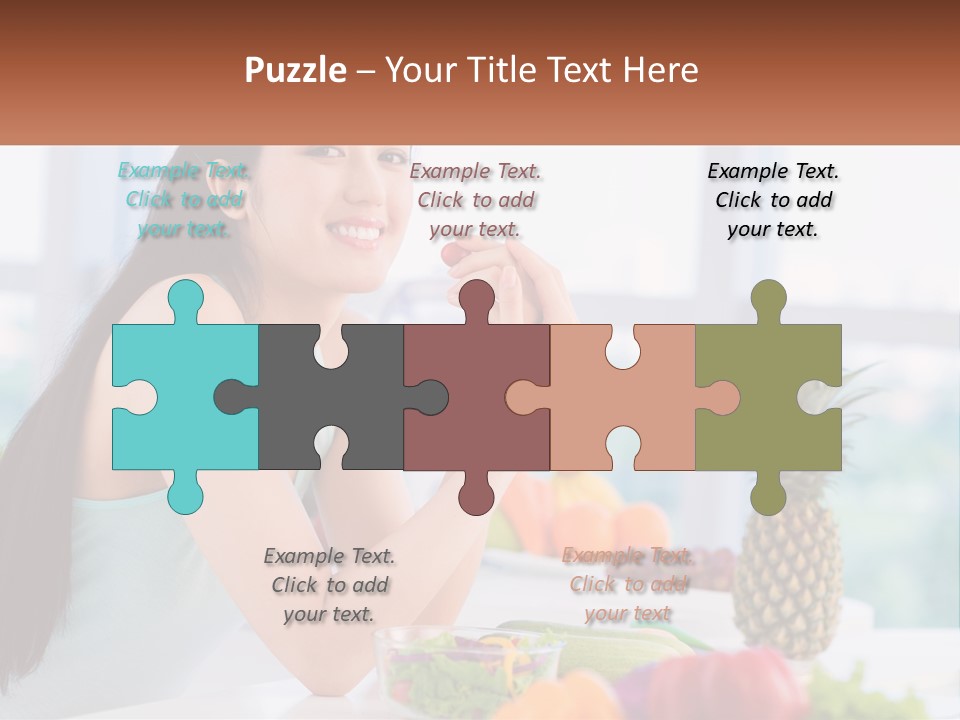 A Woman Sitting At A Table With A Bowl Of Fruit PowerPoint Template
