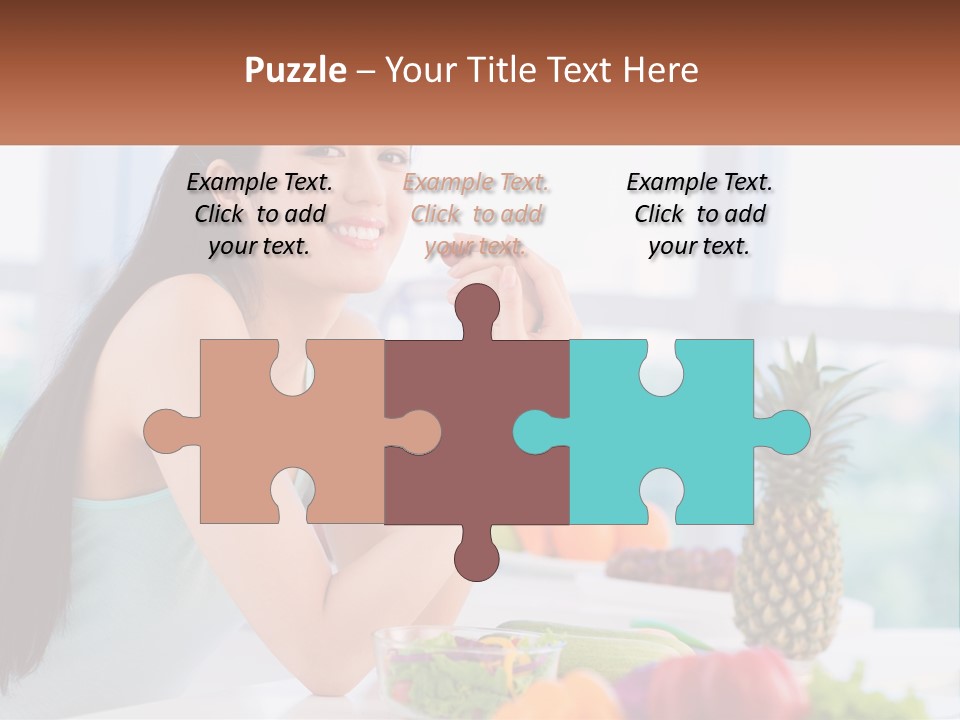 A Woman Sitting At A Table With A Bowl Of Fruit PowerPoint Template