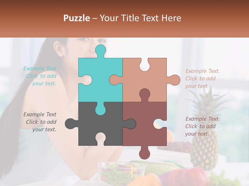 A Woman Sitting At A Table With A Bowl Of Fruit PowerPoint Template