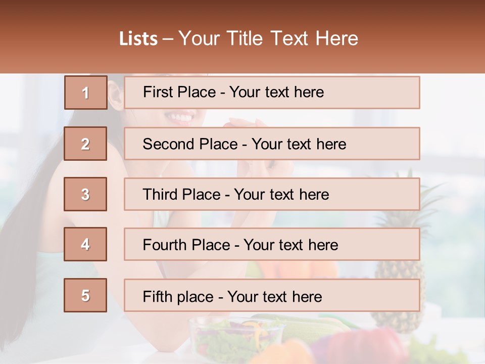 A Woman Sitting At A Table With A Bowl Of Fruit PowerPoint Template