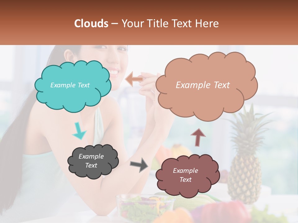 A Woman Sitting At A Table With A Bowl Of Fruit PowerPoint Template