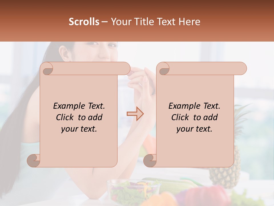 A Woman Sitting At A Table With A Bowl Of Fruit PowerPoint Template