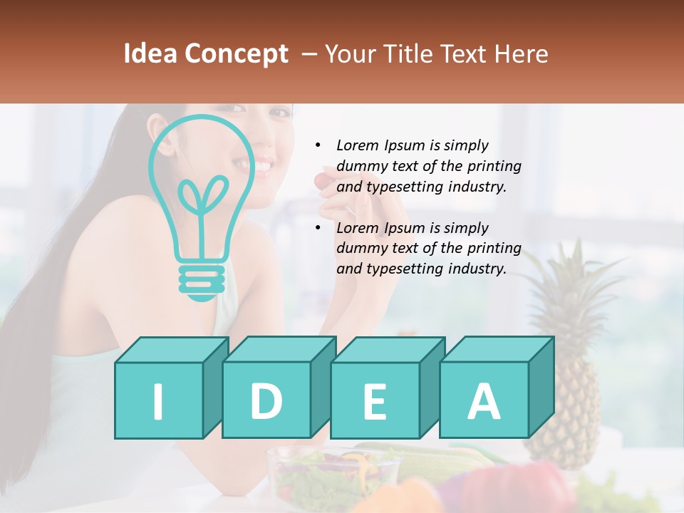 A Woman Sitting At A Table With A Bowl Of Fruit PowerPoint Template