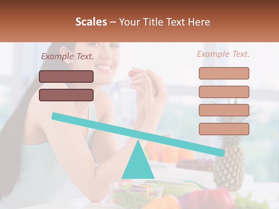 A Woman Sitting At A Table With A Bowl Of Fruit PowerPoint Template