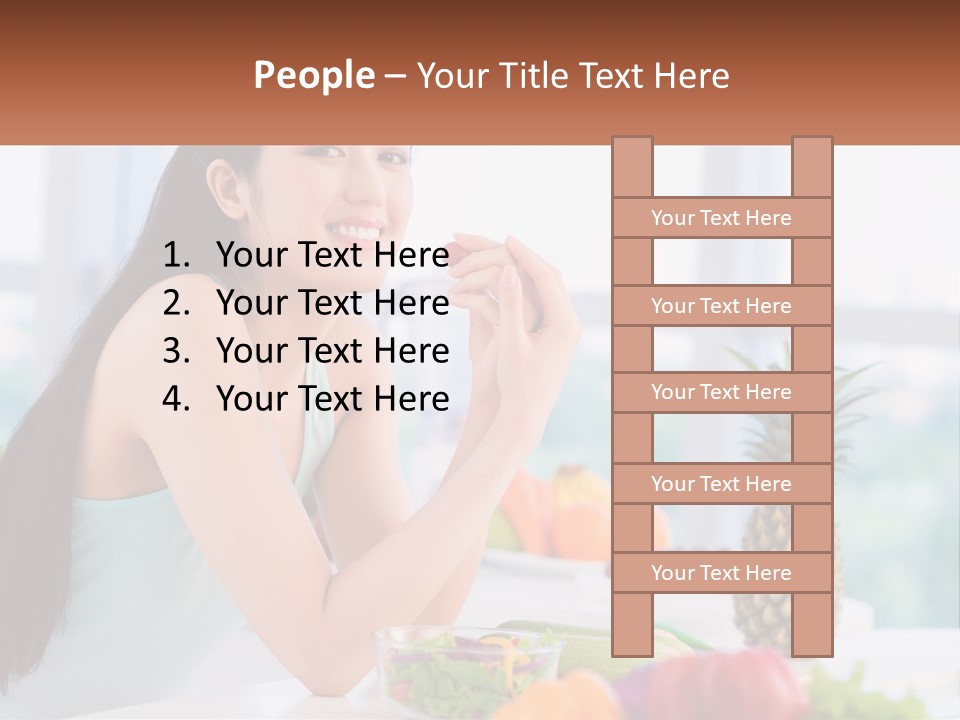 A Woman Sitting At A Table With A Bowl Of Fruit PowerPoint Template