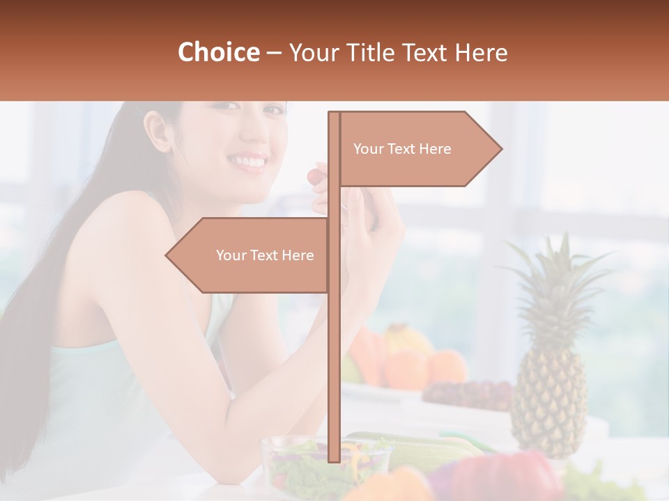 A Woman Sitting At A Table With A Bowl Of Fruit PowerPoint Template