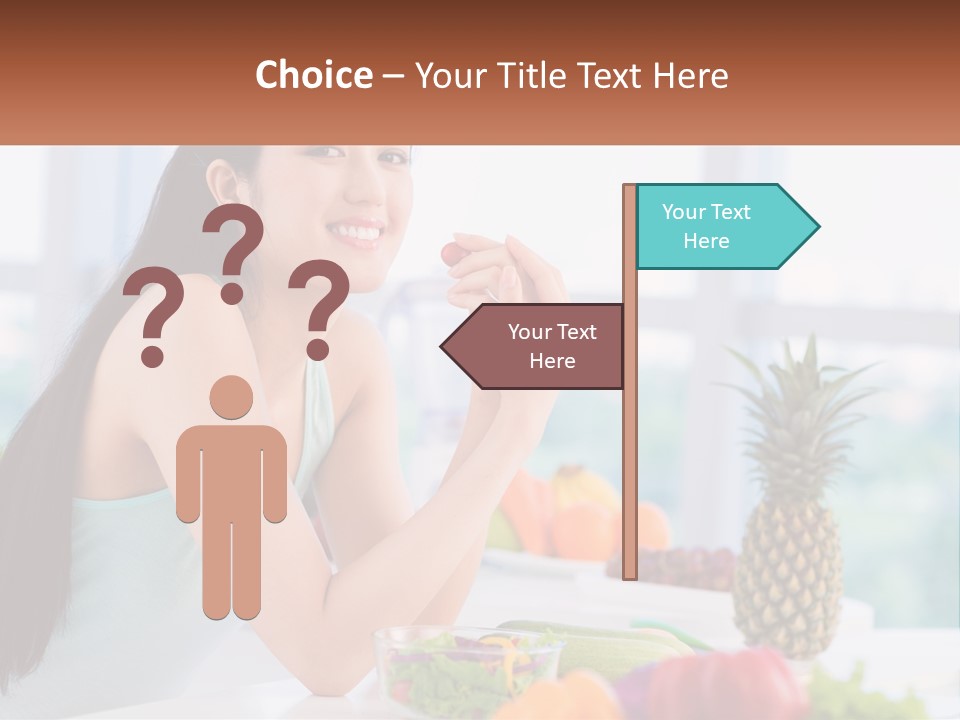 A Woman Sitting At A Table With A Bowl Of Fruit PowerPoint Template