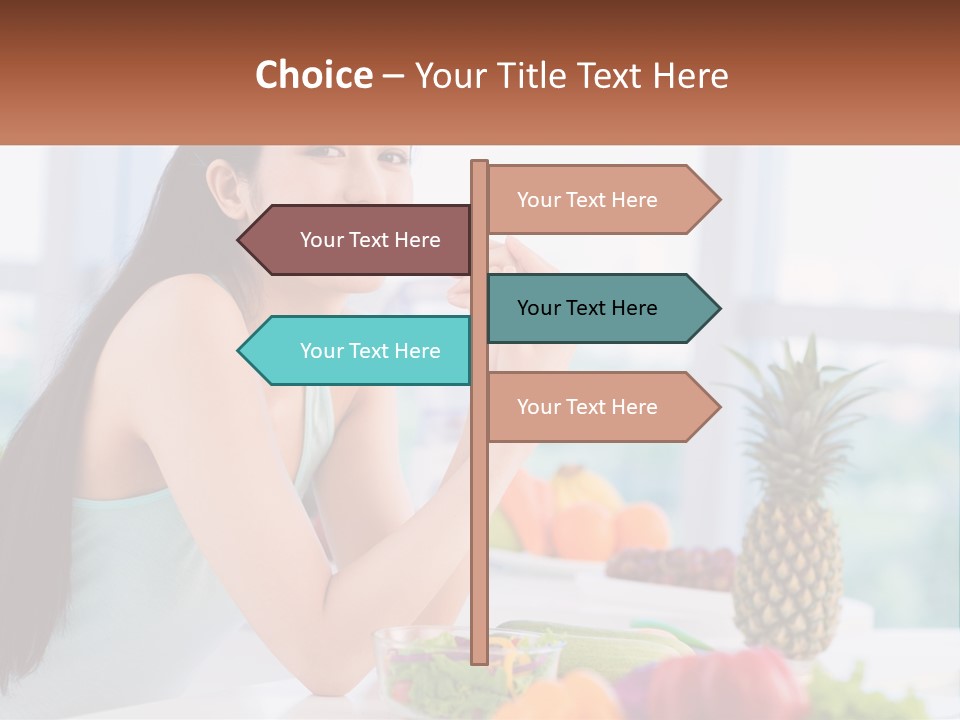 A Woman Sitting At A Table With A Bowl Of Fruit PowerPoint Template