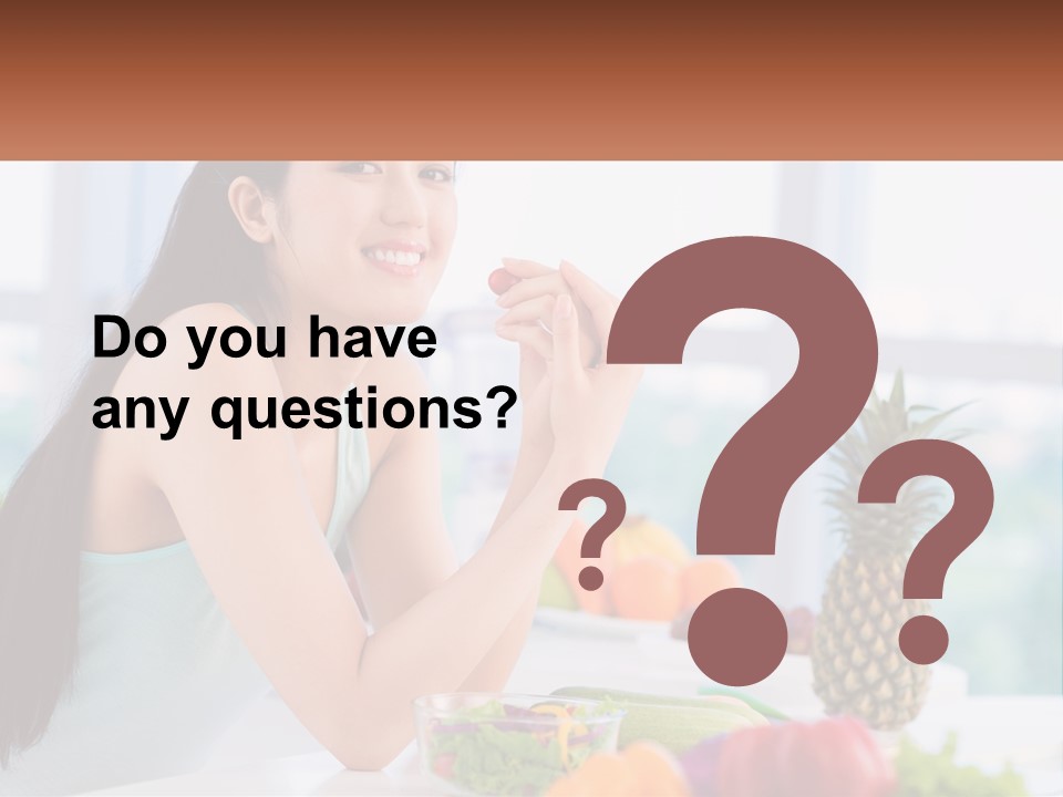 A Woman Sitting At A Table With A Bowl Of Fruit PowerPoint Template