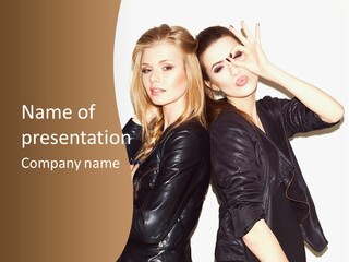 Two Beautiful Young Women Posing For A Picture PowerPoint Template
