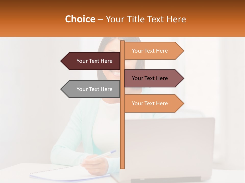 A Woman Sitting In Front Of A Laptop Computer PowerPoint Template