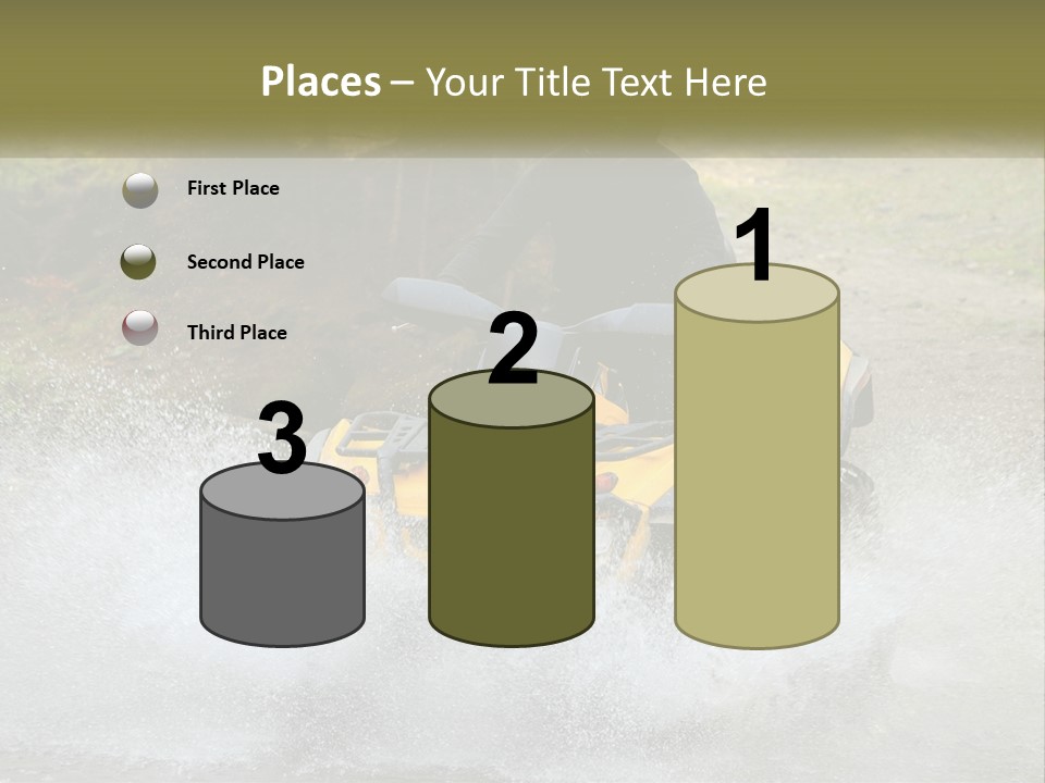 A Man Riding A Yellow Four - Wheeler Through Water PowerPoint Template