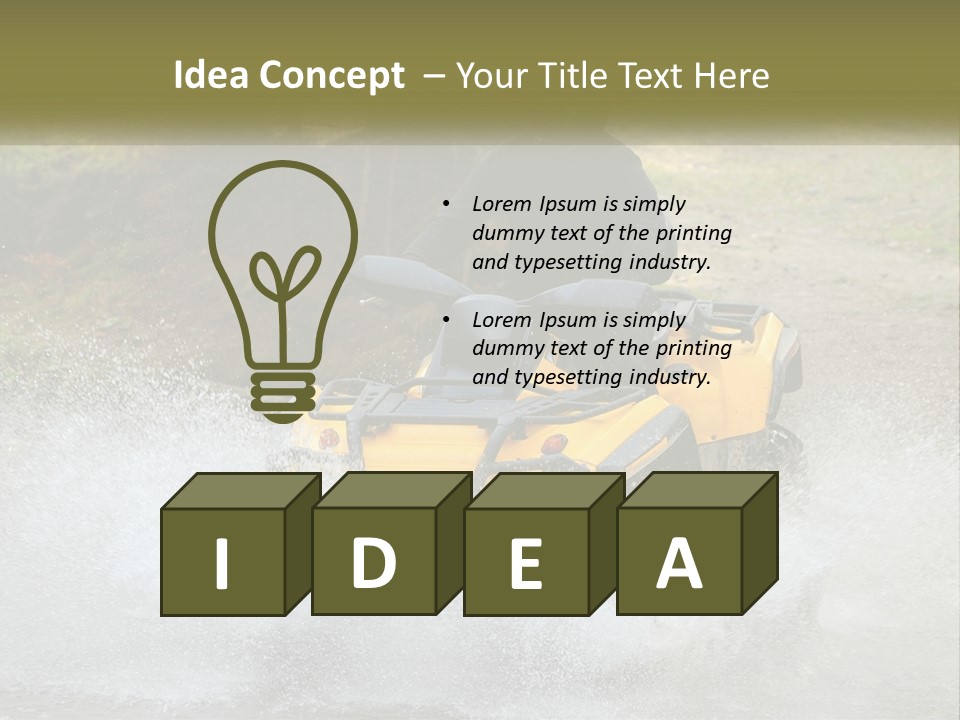 A Man Riding A Yellow Four - Wheeler Through Water PowerPoint Template