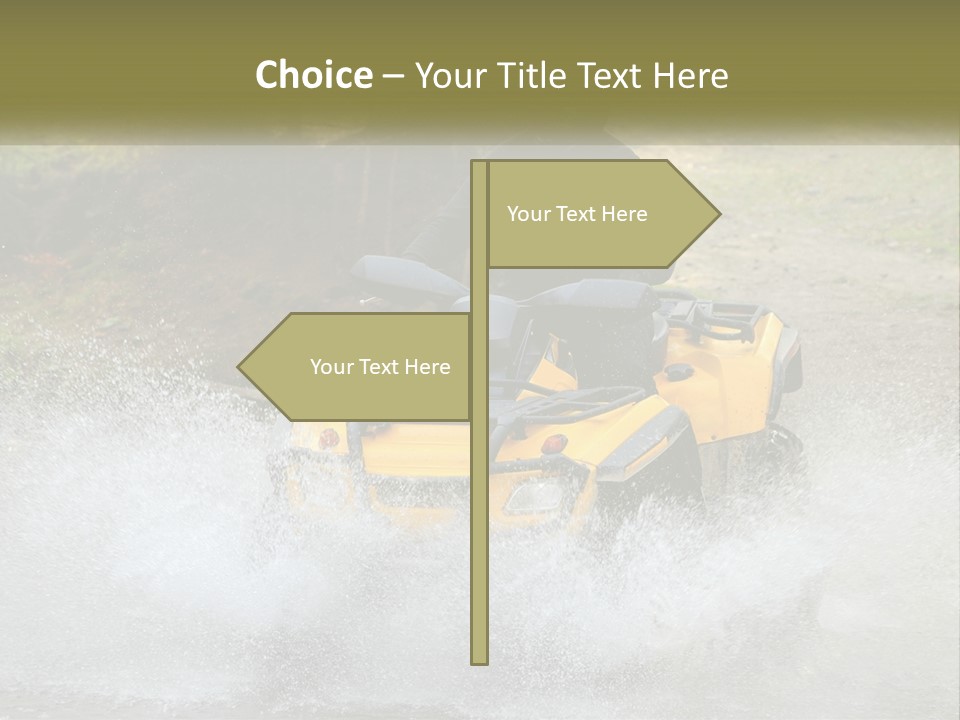 A Man Riding A Yellow Four - Wheeler Through Water PowerPoint Template