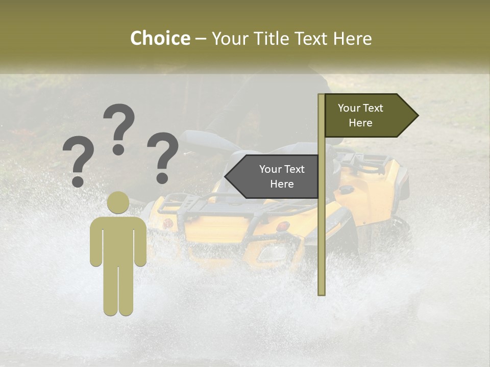 A Man Riding A Yellow Four - Wheeler Through Water PowerPoint Template