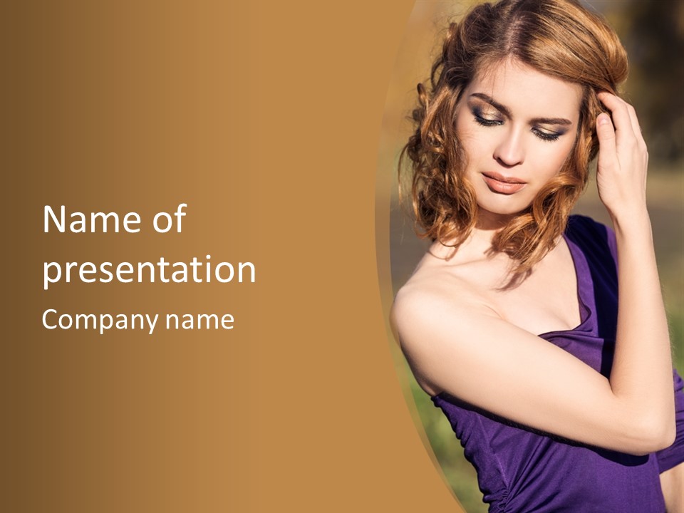 A Woman In A Purple Dress Is Posing For A Picture PowerPoint Template