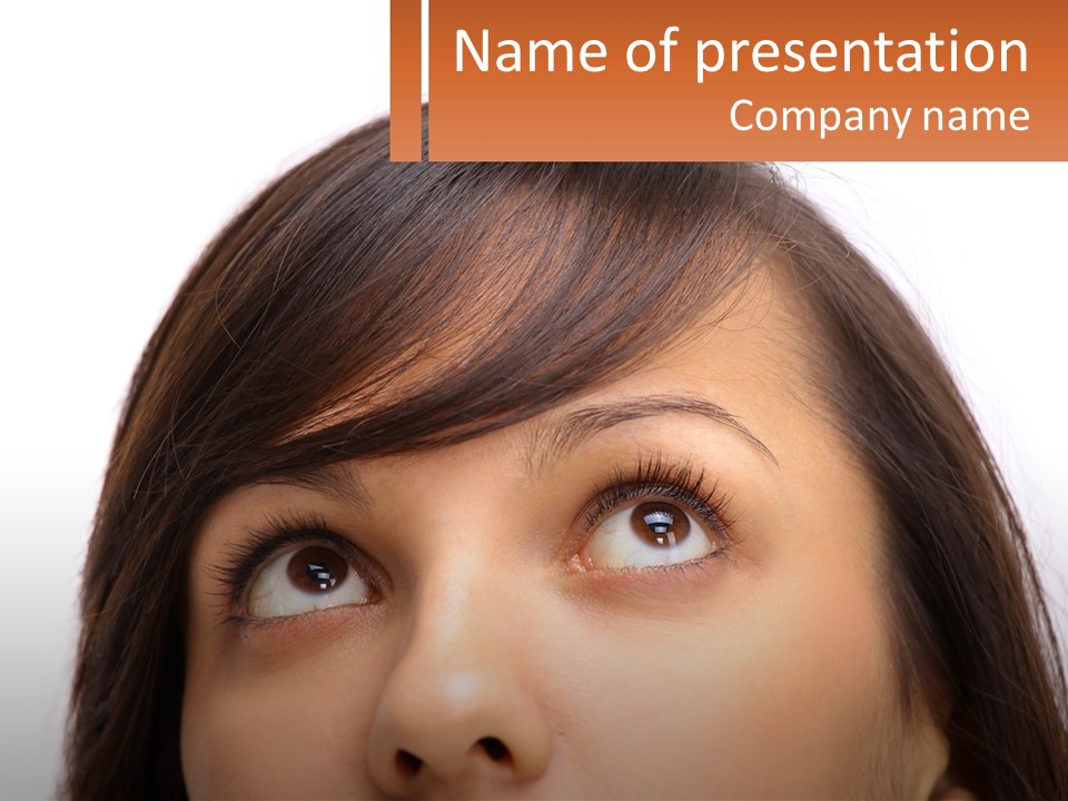 A Woman's Face With An Orange Banner Over Her Head PowerPoint Template