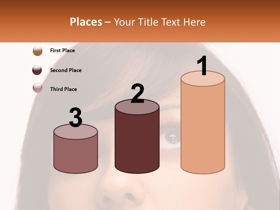 A Woman's Face With An Orange Banner Over Her Head PowerPoint Template