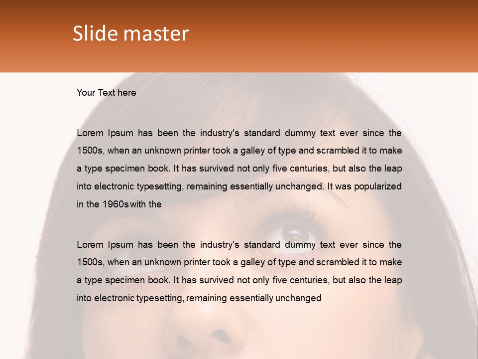 A Woman's Face With An Orange Banner Over Her Head PowerPoint Template