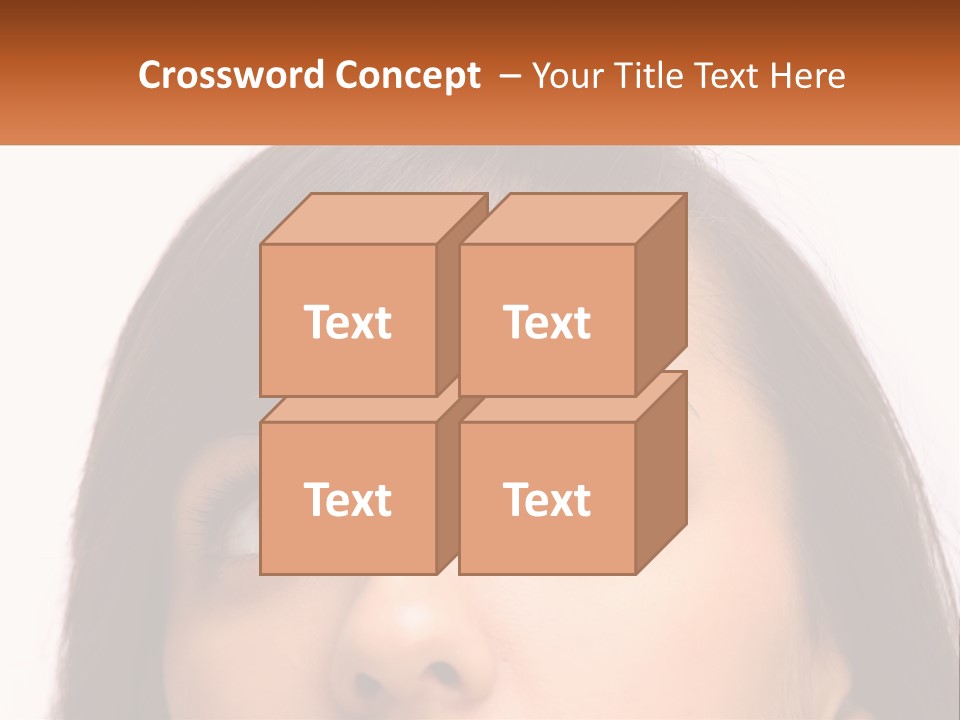 A Woman's Face With An Orange Banner Over Her Head PowerPoint Template