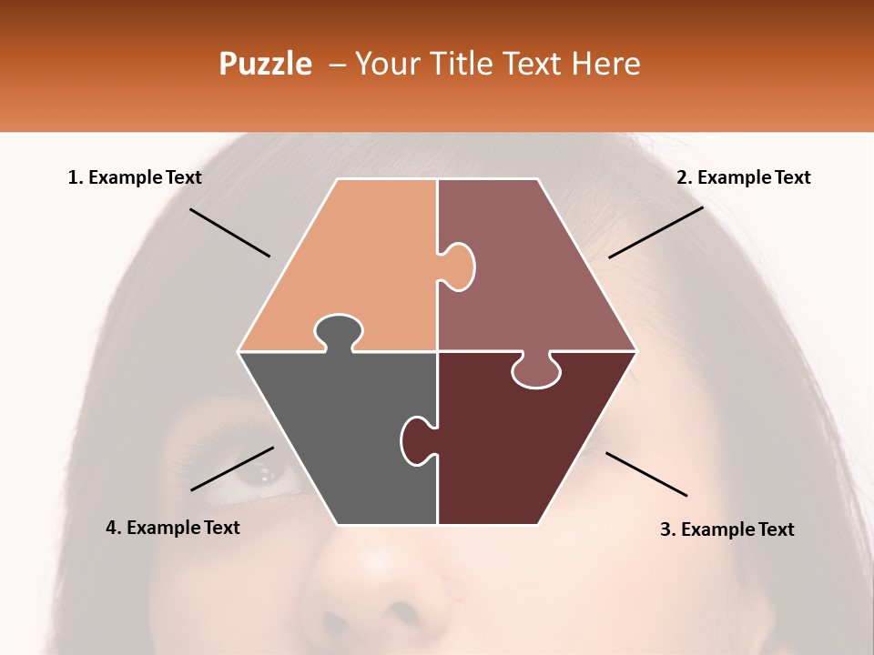 A Woman's Face With An Orange Banner Over Her Head PowerPoint Template