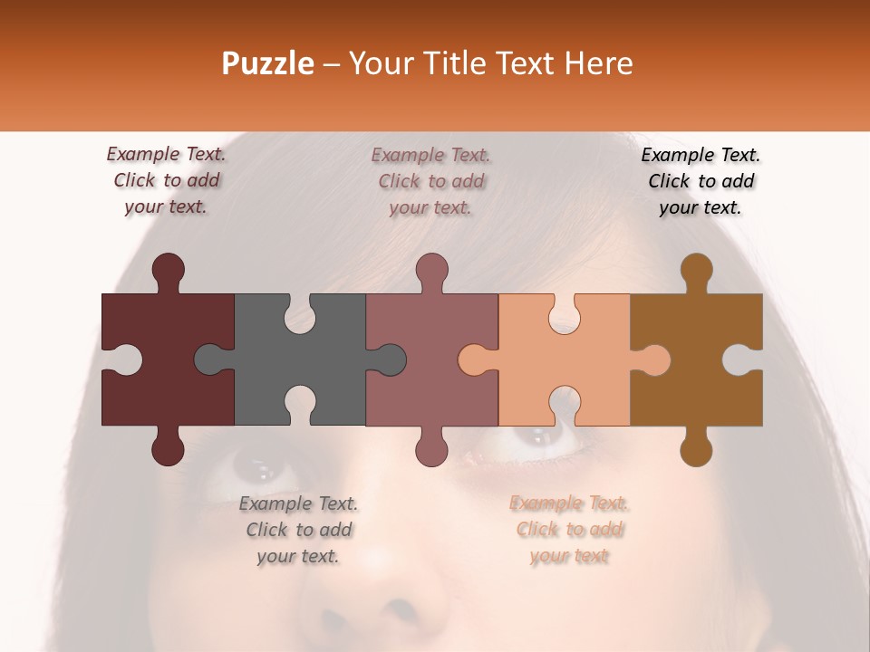 A Woman's Face With An Orange Banner Over Her Head PowerPoint Template