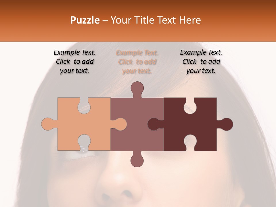 A Woman's Face With An Orange Banner Over Her Head PowerPoint Template