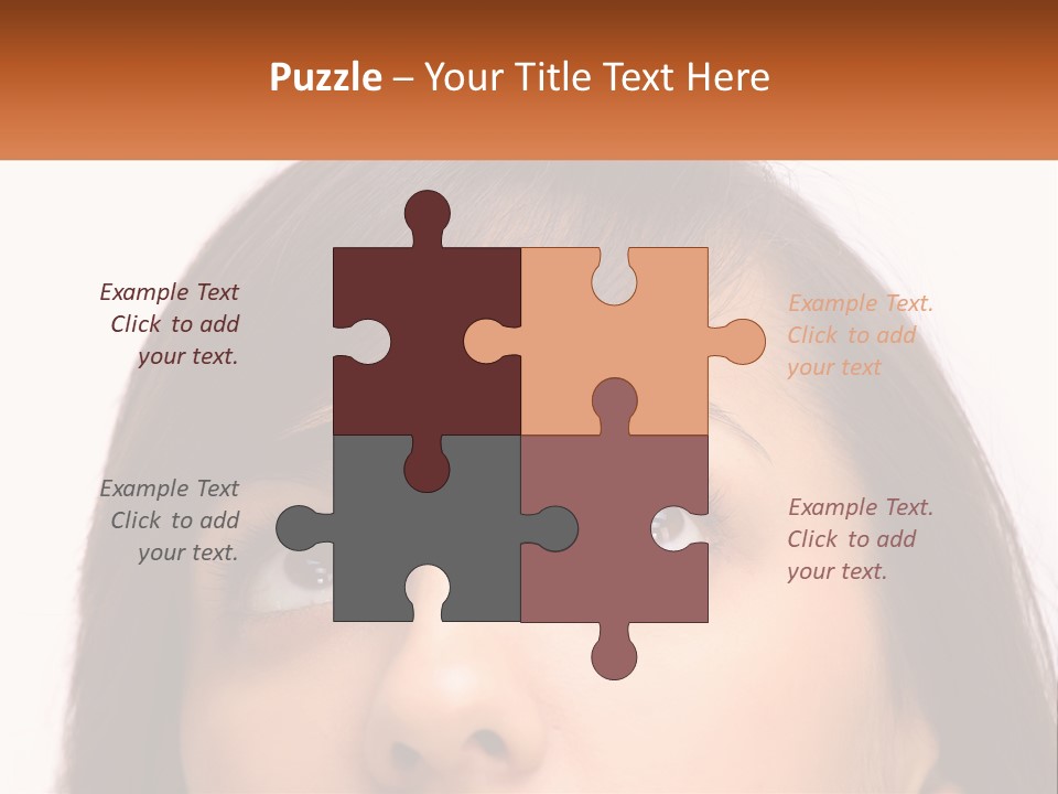 A Woman's Face With An Orange Banner Over Her Head PowerPoint Template