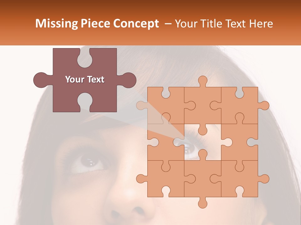A Woman's Face With An Orange Banner Over Her Head PowerPoint Template